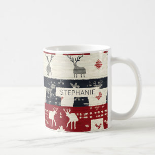 Nordische Rentierfische und Schneeflocke   Strick  Kaffeetasse