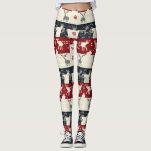 Nordische Rentierfische und Schneeflocke Strick Leggings