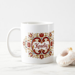 Nordische Rosemaling Tasse, „Koselig“ Skandinavisc Kaffeetasse
