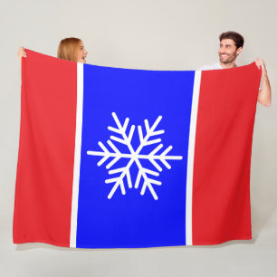 Nordische Schneeflocke in Hellrot und Königblau ge Fleecedecke