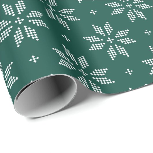 Nordische Schneeflockenmuster (grün und weiß) | Ur Geschenkpapier (Rolleneckpunkt)