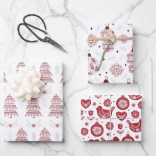 Nordische skandinavische Muster Weihnachten Geschenkpapier Set