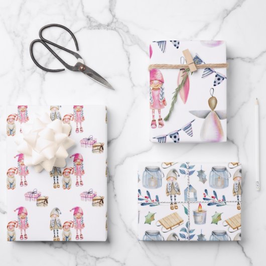 Nordische skandinavische Rag Dolls Weihnachten Geschenkpapier Set (Vorderseite)
