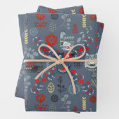 Nordische slawische Volkskunst Vögel Pflanze Blume Geschenkpapier Set (Beispiel)
