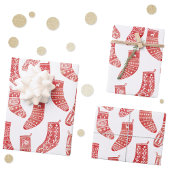 Nordische Strumpf Rot und Weiß Geschenkpapier Set