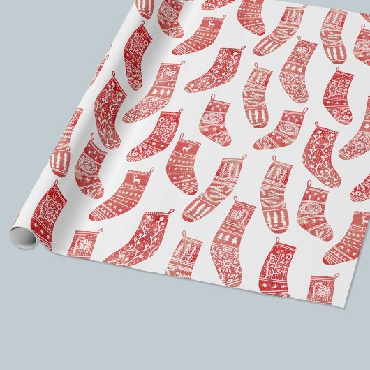 Nordische Strumpf skandinavisches Weihnachtsrot Geschenkpapier