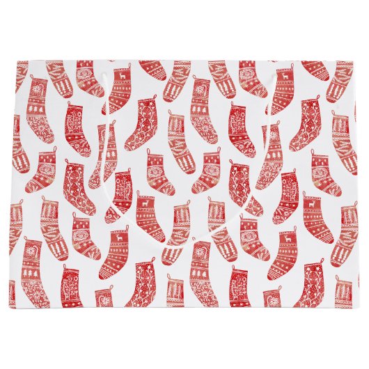 Nordische Strumpf skandinavisches Weihnachtsrot Große Geschenktüte (Vorderseite)