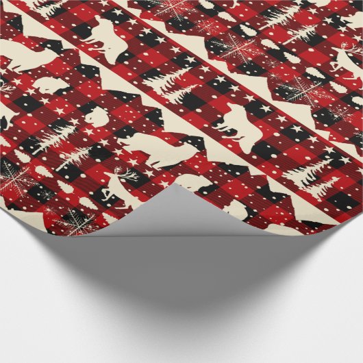 Nordische Sweater Beige Karierte Wintertiere Geschenkpapier (Ecke)