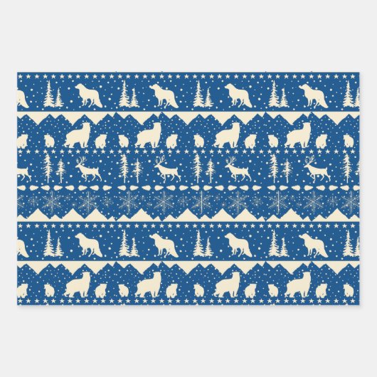 Nordische Sweater Beige Karierte Wintertiere Geschenkpapier Set (Vorderseite 2)