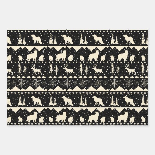 Nordische Sweater Beige Karierte Wintertiere Geschenkpapier Set (Vorderseite 3)