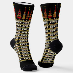 Nordische Tiere Weihnachtsbäume Goldene Bärenstars Socken
