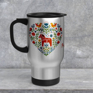 Nordische Volkskunst Dala-Pferd-Reisemug Reisebecher