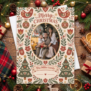 Nordische Volkskunst-Ovalrahmen-Foto-Weihnachten Feiertagspostkarte