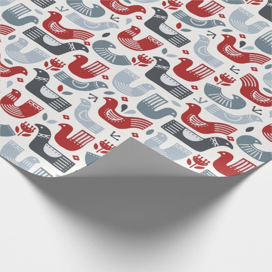 Nordische Volkskunst Rot Blaue Vögel und Blume Geschenkpapier (Ecke)