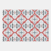 Nordische Volkszweige und Blume rot blau Geschenkpapier Set (Vorderseite 2)