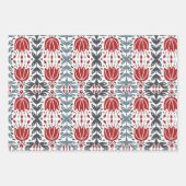 Nordische Volkszweige und Blume rot blau Geschenkpapier Set (Vorderseite)