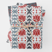 Nordische Volkszweige und Blume rot blau Geschenkpapier Set (Beispiel)