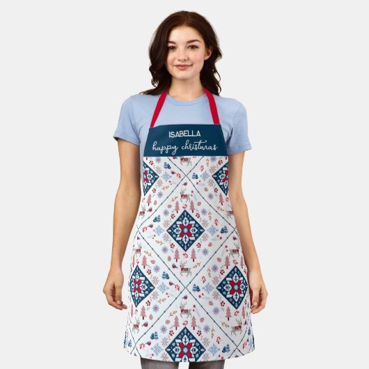 Nordische Weihnachten mit Rentier und Schneeflocke Schürze (Getragen)