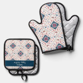 Nordische Weihnachten mit Rentier und Winter Flora Ofenhandschuh & Topflappen-Set (Vorderseite/Rückseite)