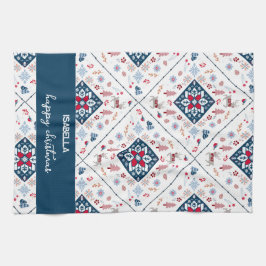 Nordische Weihnachten mit Schneeflocken und Rentie Geschirrtuch