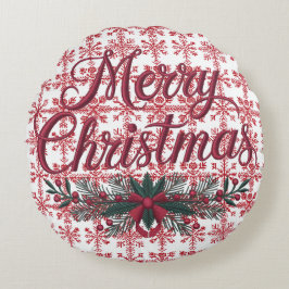 Nordische Weihnachten-Stickerei | Rote und weiße S Rundes Kissen