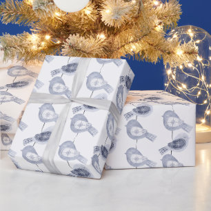 Nordische Weihnachtsblaue Vögel Geschenkpapier