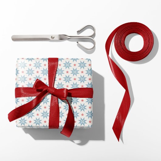Nordische Weihnachtsblauer Stars und Rote Schneefl Geschenkpapier