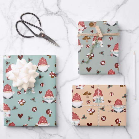 Nordische Weihnachtsgnomien Geschenkpapier Set (Vorderseite)