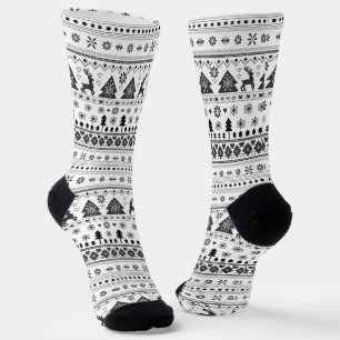 Nordische Weihnachtszeit in Schwarz und Weiß Socken