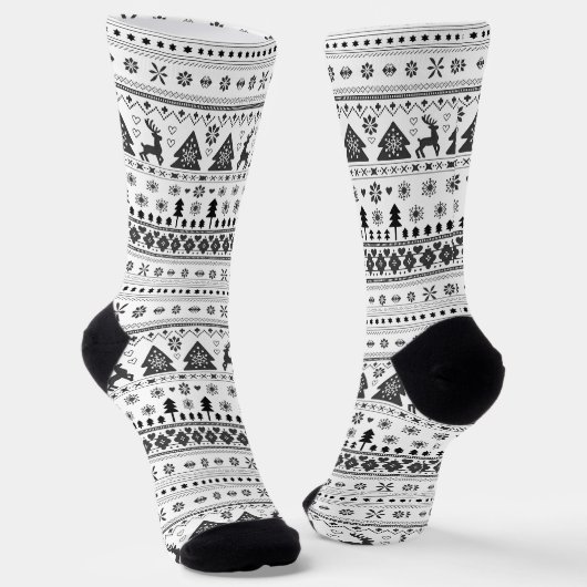 Nordische Weihnachtszeit in Schwarz und Weiß Socken (Gewinkelt)