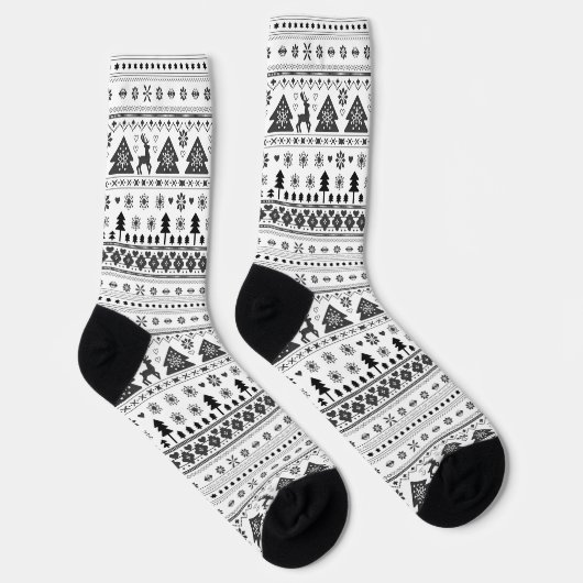 Nordische Weihnachtszeit in Schwarz und Weiß Socken (Rechts)