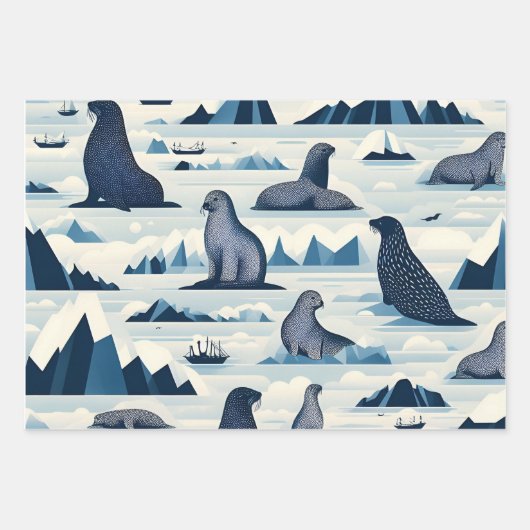 Nordische Winter-Rentierpinguine - Siegel Abstrakt Geschenkpapier Set (Vorderseite 3)