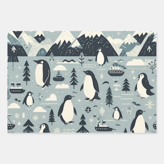 Nordische Winter-Rentierpinguine - Siegel Abstrakt Geschenkpapier Set (Vorderseite)