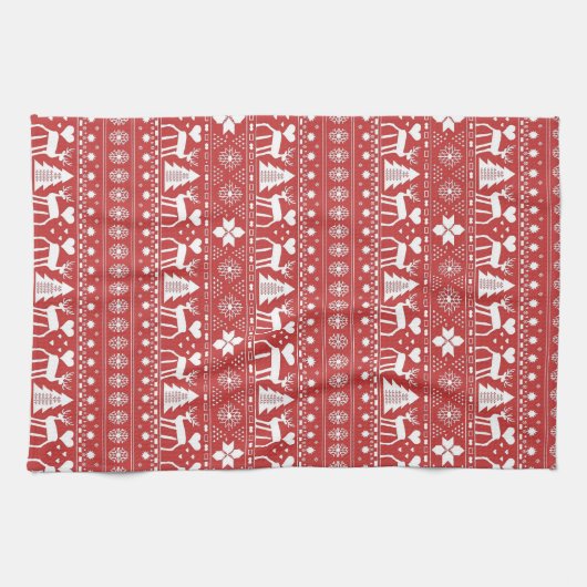 Nordische Winter-Weihnachten in Rot und Weiß Geschirrtuch (Horizontal)