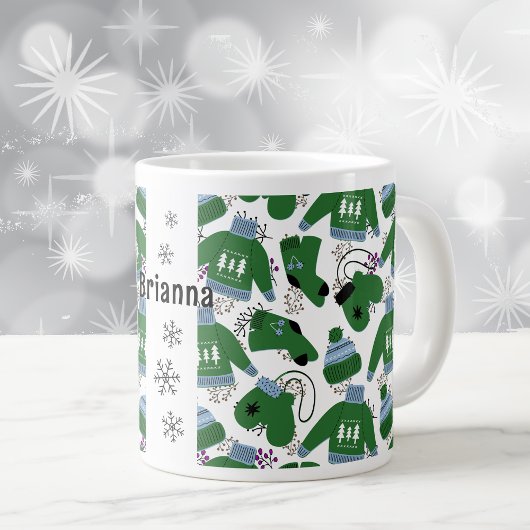 Nordische Wintersüßer und Grün-Mitten Jumbo-Tasse