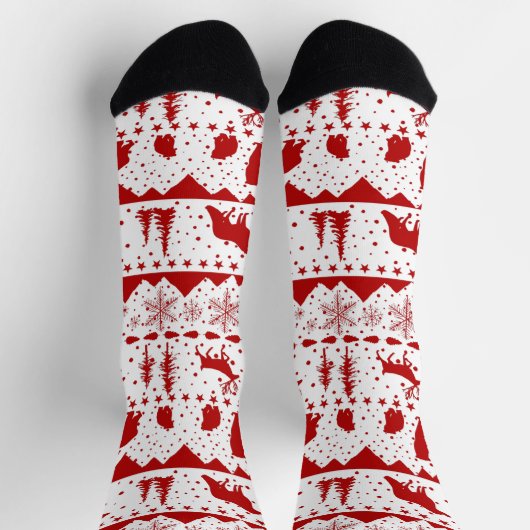 Nordische Wintertiere im Winter rot und weiß Socken (Oben)