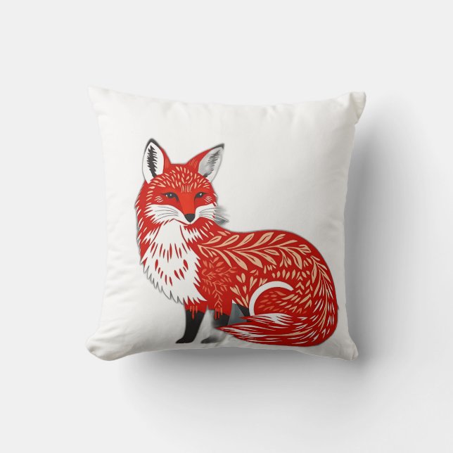 Nordischer Fox mit Leaf-Mustern Kissen (Vorderseite)