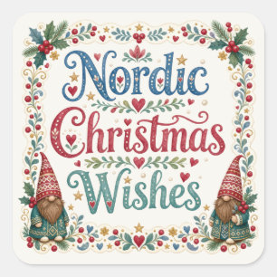 Nordischer Gnom Weihnachtswünsche Quadratischer Aufkleber
