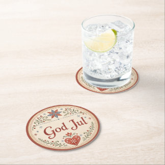 Nordischer God Jul | Norwegisches Weihnachten Runder Pappuntersetzer