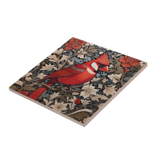 Nordischer Kardinal Bird William Morris Inspiriert Fliese (Seite)