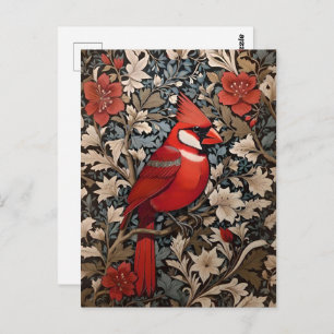 Nordischer Kardinal Bird William Morris Inspiriert Postkarte