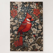 Nordischer Kardinal Bird William Morris Inspiriert Puzzle (Vertikal)