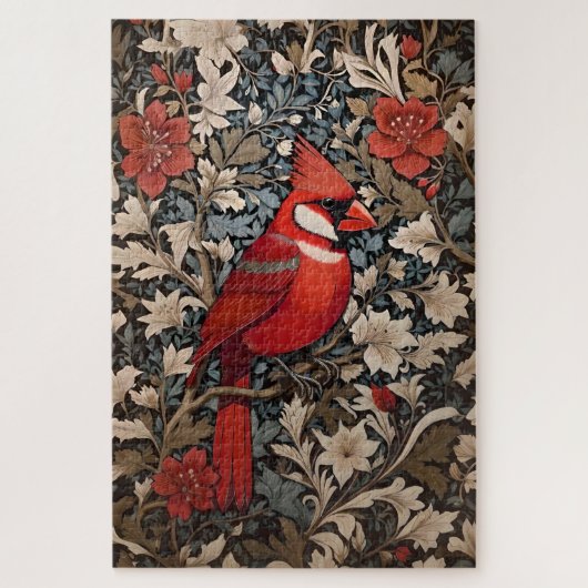 Nordischer Kardinal Bird William Morris Inspiriert Puzzle (Vertikal)