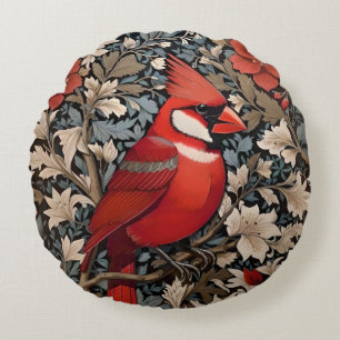 Nordischer Kardinal Bird William Morris Inspiriert Rundes Kissen