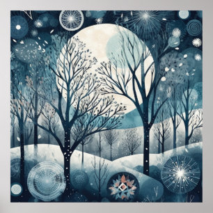 Nordischer Moonlit-Wald, kundenspezifisch Poster