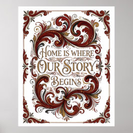 Nordischer Rosemaling Poster, Zuhause ist wo unser Poster