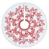 Nordischer Roter Rentier und Schneeflocken Weihnac Polyester Weihnachtsbaumdecke (Vorderseite)