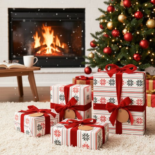 Nordischer Schneeflockenstreifen Geschenkpapier