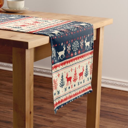 Nordischer Stil-Rentier-Weihnachtsbaum-Muster Kurzer Tischläufer (Beispiel)