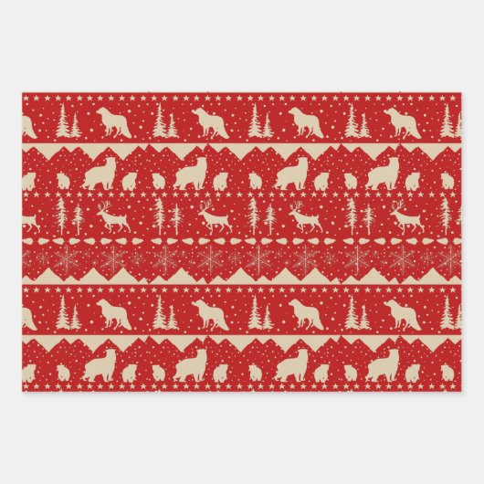 Nordischer Sweater Beige Red White Winter Animals Geschenkpapier Set (Vorderseite 2)